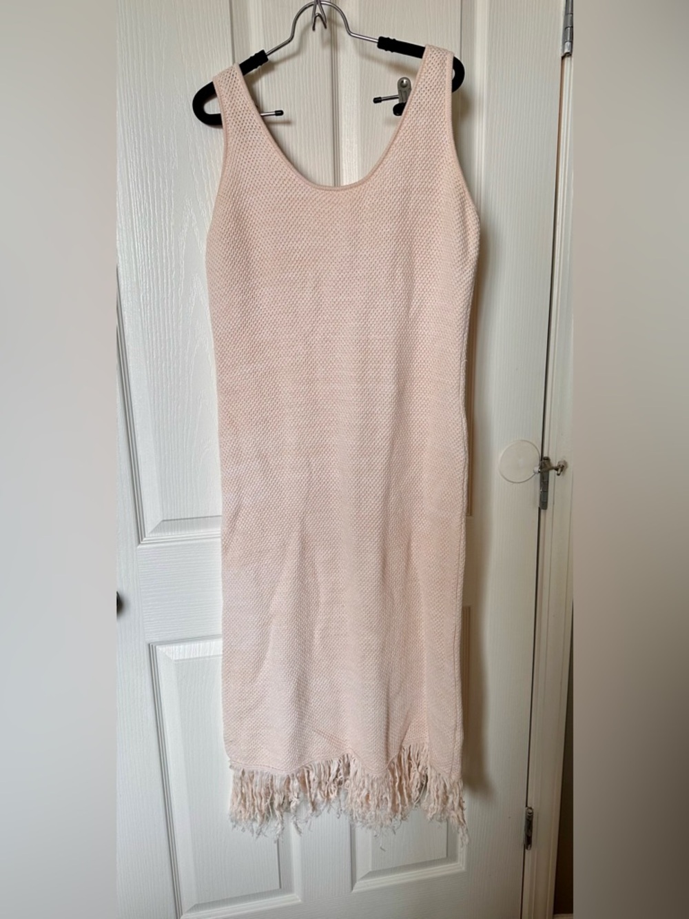 Sleeveless Fringe Hem Knit Dress - Light Pink
